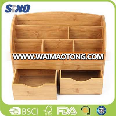 High Quality Bamboo Space Saving Desk Organizer with 2 Drawers for Office/Home