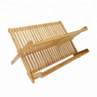 Bamboo Dish Drying Rack 18 Slot Collapsible 2-tier Dish Cup Holder Folding Utensil Drainer For Kitchen