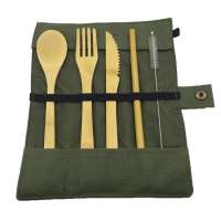 Eco Friendly Custom Logo Bamboo Travel Utensils Kit Zero Waste Reusable Bamboo Cutlery Set With Canvas Bag