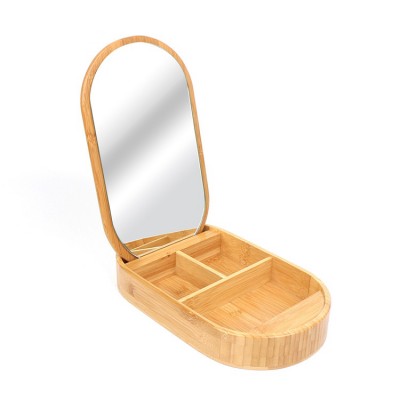 New Design Wooden Bamboo Cosmetic Jewelry Storage Box With Mirror