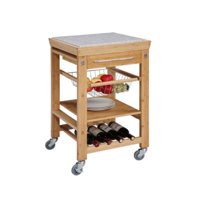 Marble Desktop Storage Utility Bamboo Kitchen Cart