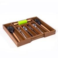 Expandable Utensil Tray Silverware Organizer Acacia Wood Drawer