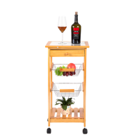 Modern Mobile Kitchen Vegetable With Basket Wooden Serving Trolley