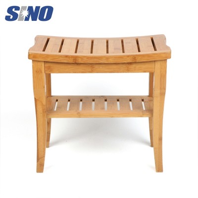 With 2 Tire Storage Racks Bamboo Bathroom Shower Bench Stool