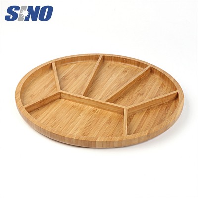 6 Divided Dessert Snack Trays Platter Appetizer Round Bamboo Tray