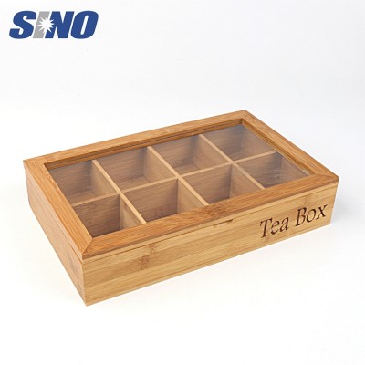 Wholesale Bamboo Tea Bag Box Wood Tea Storage Tin Box With Clear Lid