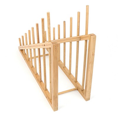 Multi-Purpose Healthy Simple Bamboo Wooden Kitchen Cabinet Plate Rack