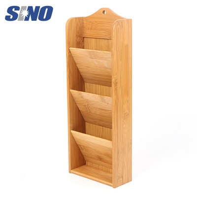 3-Tier Bamboo Wall Mounted Postcard Rack Hanging File Holder Organizer