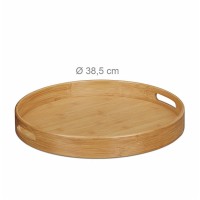 Cut-Out Handles Easy To Carry Natural Round Bamboo Tray