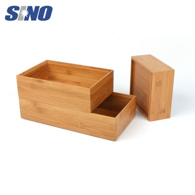 Set of 3 Stackable Organizer Tray Bamboo Storage Box Organize Box