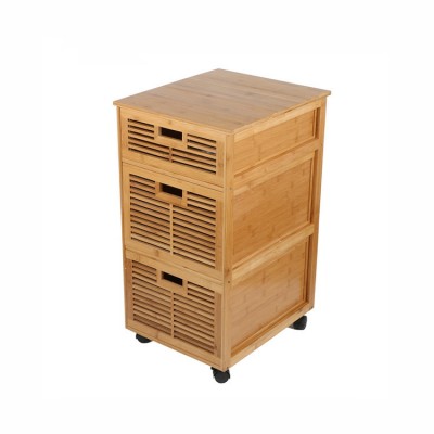 Rolling Bamboo Bathroom Shelf Storage Rack Wooden Kitchen Cart